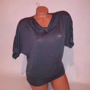 Annabelle Sweater‎ Womens Solid Gray Dolman Sleeve Scoop Neck Lightweight Button